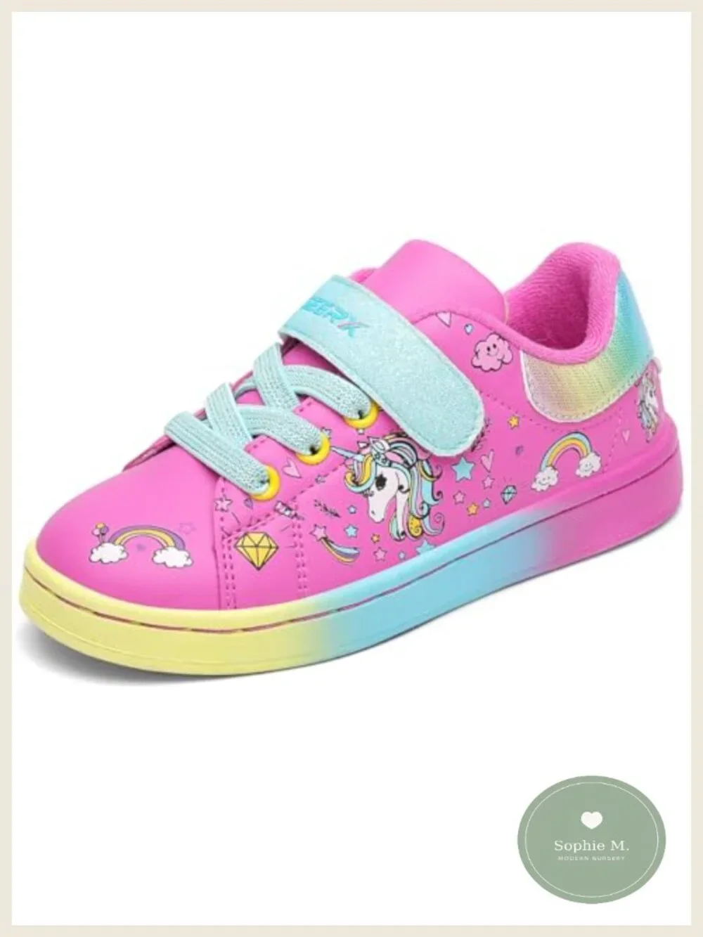 Toddler Girl Lightweight Unicorn Sneakers Hook & Loop Closure Non-Tie Laces